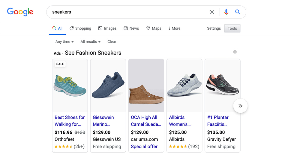 google shopping ads serp